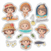 Speelse zomer sticker set van strandkinderen (Voorkant)