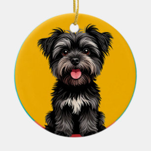 Speelse zwart-grijze terriër puppy portret keramisch ornament