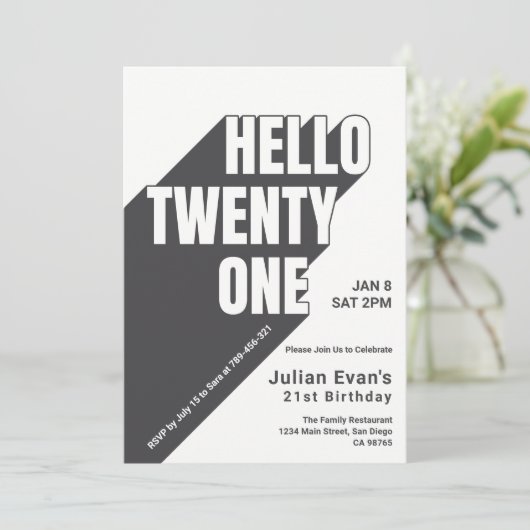 Speelse zwart-wit gedurfde typografie 21ste verjaa kaart (Staand voorkant)