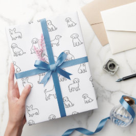 Speelse zwart-wit handgetekende hondenpatroon cadeaupapier