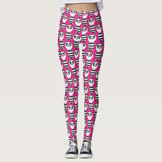 Speelse zwart-wit pandakunst leggings (Voorkant)