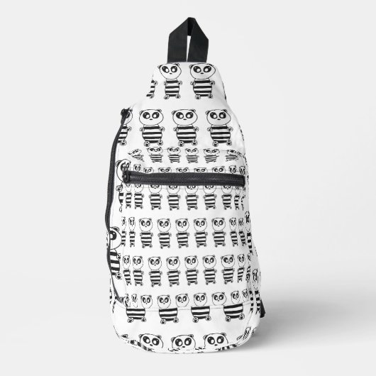 Speelse zwart-wit pandakunst sling bag (Voorkant)