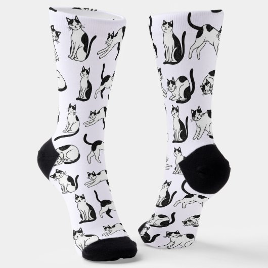 Speelse zwart-wit tuxedo kattenpatroon sokken (Gebogen)