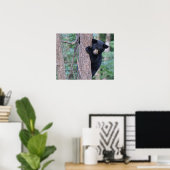Speelse zwarte berenwelp in boom foto poster (Thuiskantoor)