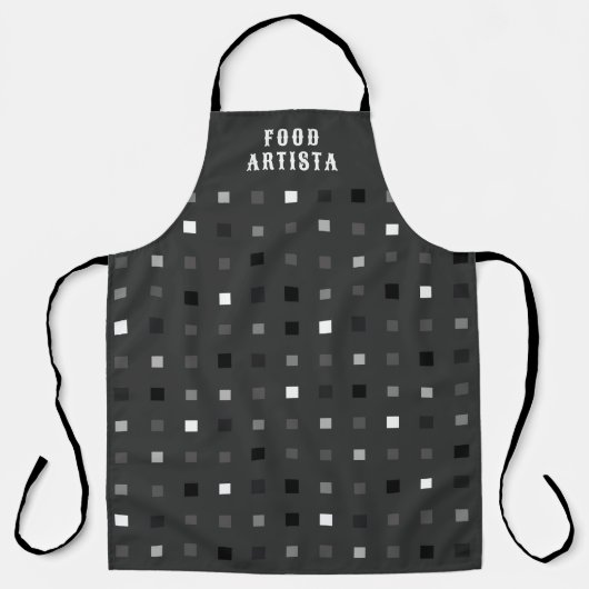 Speelse Zwarte Grijze Pixels Custom Food Artista T Schort (Voorkant)