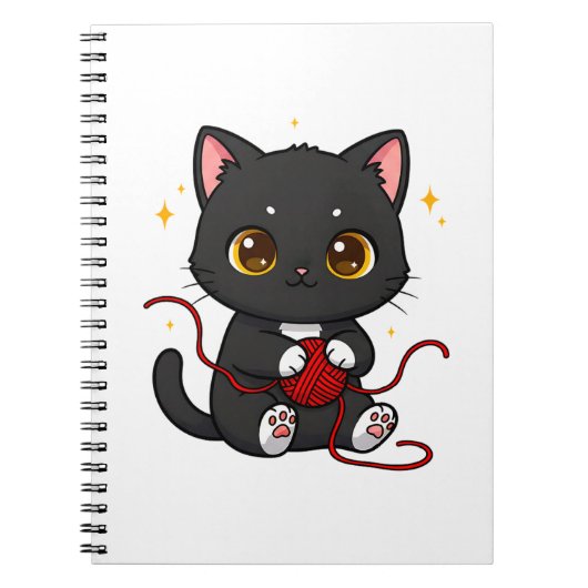 Speelse Zwarte Kat Chibi Ontwerp Notitieboek (Voorkant)