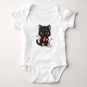 Speelse Zwarte Kat Chibi-ontwerp Romper (Voorkant)