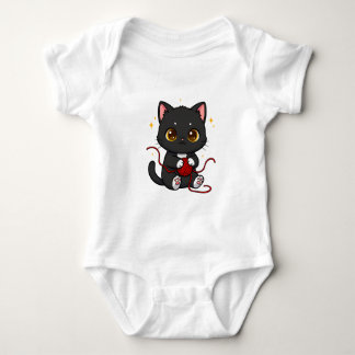 Speelse Zwarte Kat Chibi-ontwerp Romper