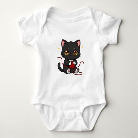 Speelse Zwarte Kat Chibi-ontwerp Romper (Voorkant)