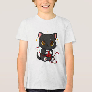 Speelse Zwarte Kat Chibi-ontwerp Tri-Blend Shirt
