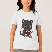 Speelse Zwarte Kat Chibi-ontwerp Tri-Blend Shirt (Voorkant)