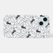 Speelse Zwarte Kat en Draadbal Patroon iPhone 15 Case (Achterkant horizontaal)