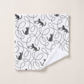 Speelse Zwarte Kat en Garentbal Patroon Bad Handdoek (Wasdoekje)