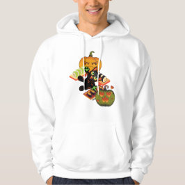 Speelse Zwarte Kat Halloween Sushi & Pompoen Feest Hoodie