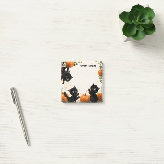 Speelse Zwarte Kat met Pompoen-Geïnspireerd Sinaas Post-it® Notes (Kantoor)