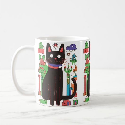 Speelse Zwarte Kat Mok (Links)