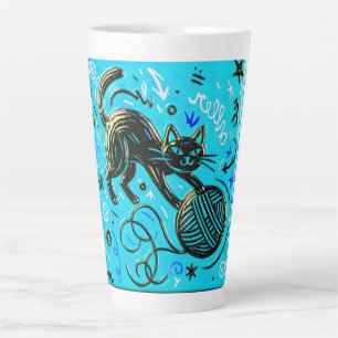 Speelse Zwarte Kat Ontwerp Latte Mok