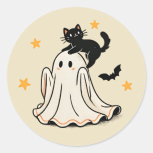 Speelse zwarte kat op het hoofd van de geest Hallo Ronde Sticker