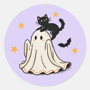 Speelse zwarte kat op het hoofd van de geest Hallo Ronde Sticker