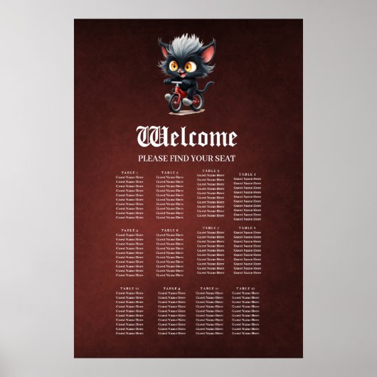 Speelse zwarte kat op rode fiets poster (Voorkant)