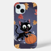 Speelse Zwarte Kat Pumpkin Leaf iPhone / iPad case (Achterkant)
