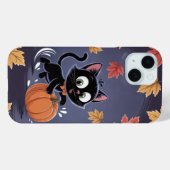 Speelse Zwarte Kat Pumpkin Leaf iPhone / iPad case (Achterkant (horizontaal))