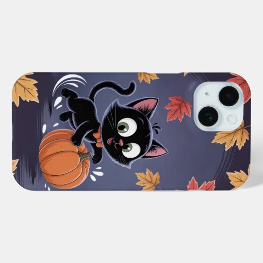 Speelse Zwarte Kat Pumpkin Leaf iPhone / iPad case (Achterkant (horizontaal))