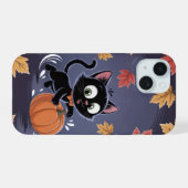 Speelse Zwarte Kat Pumpkin Leaf iPhone / iPad case iPhone 15 Case (Achterkant horizontaal)