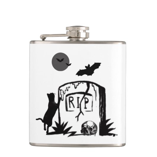 Speelse zwarte kattenkolf heupfles (Voorkant)