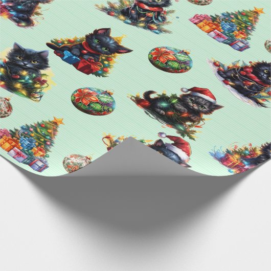 Speelse Zwarte Kerst Kittens Cadeaupapier (Hoek)