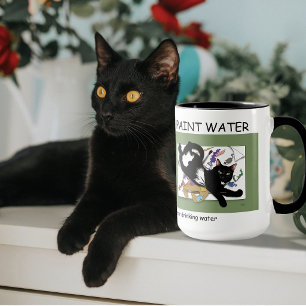 Speelse Zwarte Kunstenaar Kat Schilderen Humor Gro Mok