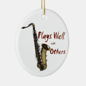 Speelt goed met anderen Saxofoon Keramisch Ornament (Rechts)