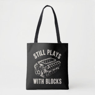 Speelt nog steeds met blokken Grappige automonteur Tote Bag