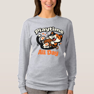 Speeltijd de hele dag – Gelukkige Kat & Draadbal T-shirt