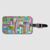 Speeltijd-grillige hand geschilderd Abstracte geom Bagagelabel (Voorkant (horizontaal))