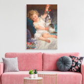 Speeltijd: Meisje speelt met haar dichter Kitten Canvas Afdruk (Insitu (Woonkamer))
