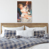 Speeltijd: Meisje speelt met haar dichter Kitten Canvas Afdruk (Insitu (Slaapkamer))