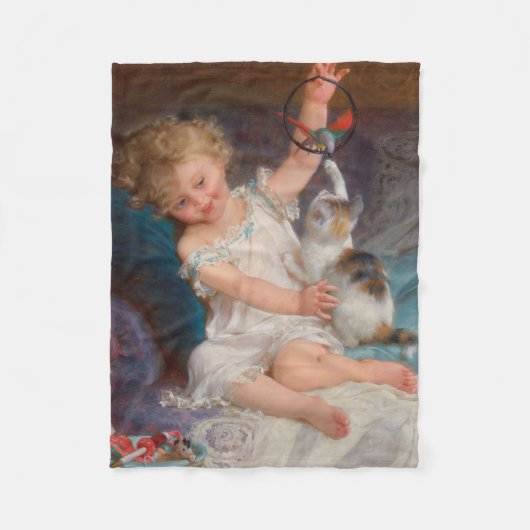 Speeltijd: Meisje speelt met haar dichter Kitten Fleece Deken (Voorkant)