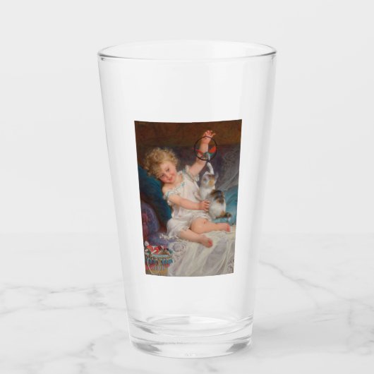 Speeltijd: Meisje speelt met haar dichter Kitten Glas (Voorkant)