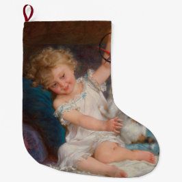 Speeltijd: Meisje speelt met haar dichter Kitten Grote Kerstsok