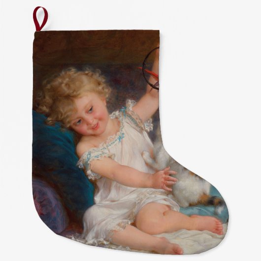 Speeltijd: Meisje speelt met haar dichter Kitten Grote Kerstsok (Voorkant)