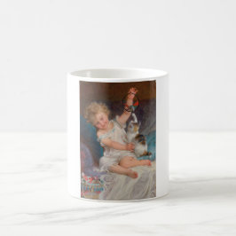 Speeltijd: Meisje speelt met haar dichter Kitten Koffiemok