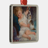 Speeltijd: Meisje speelt met haar dichter Kitten Metalen Ornament (Rechts)