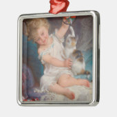 Speeltijd: Meisje speelt met haar dichter Kitten Metalen Ornament (Links)