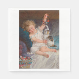 Speeltijd: Meisje speelt met haar dichter Kitten Servet