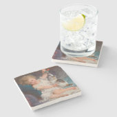 Speeltijd: Meisje speelt met haar dichter Kitten Stenen Onderzetter (Zijkant)