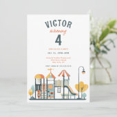 Speeltuin Kids Verjaardagsfeestuitnodiging Kaart (Staand voorkant)