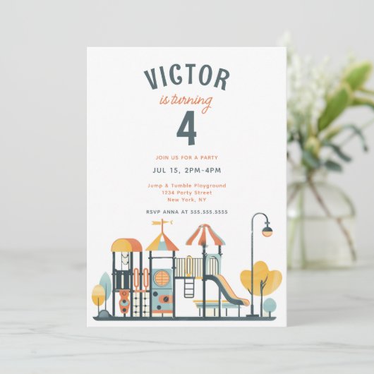 Speeltuin Kids Verjaardagsfeestuitnodiging Kaart (Staand voorkant)