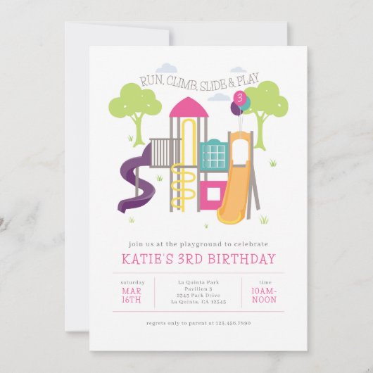 Speeltuin Park Meisje Verjaardag Uitnodiging (Voorkant)