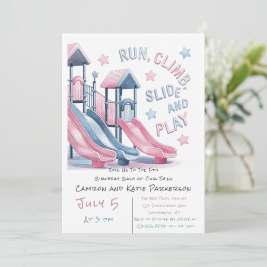 Speeltuin Slide Super Leuke Verjaardag Bash Welkom Kaart (Staand voorkant)